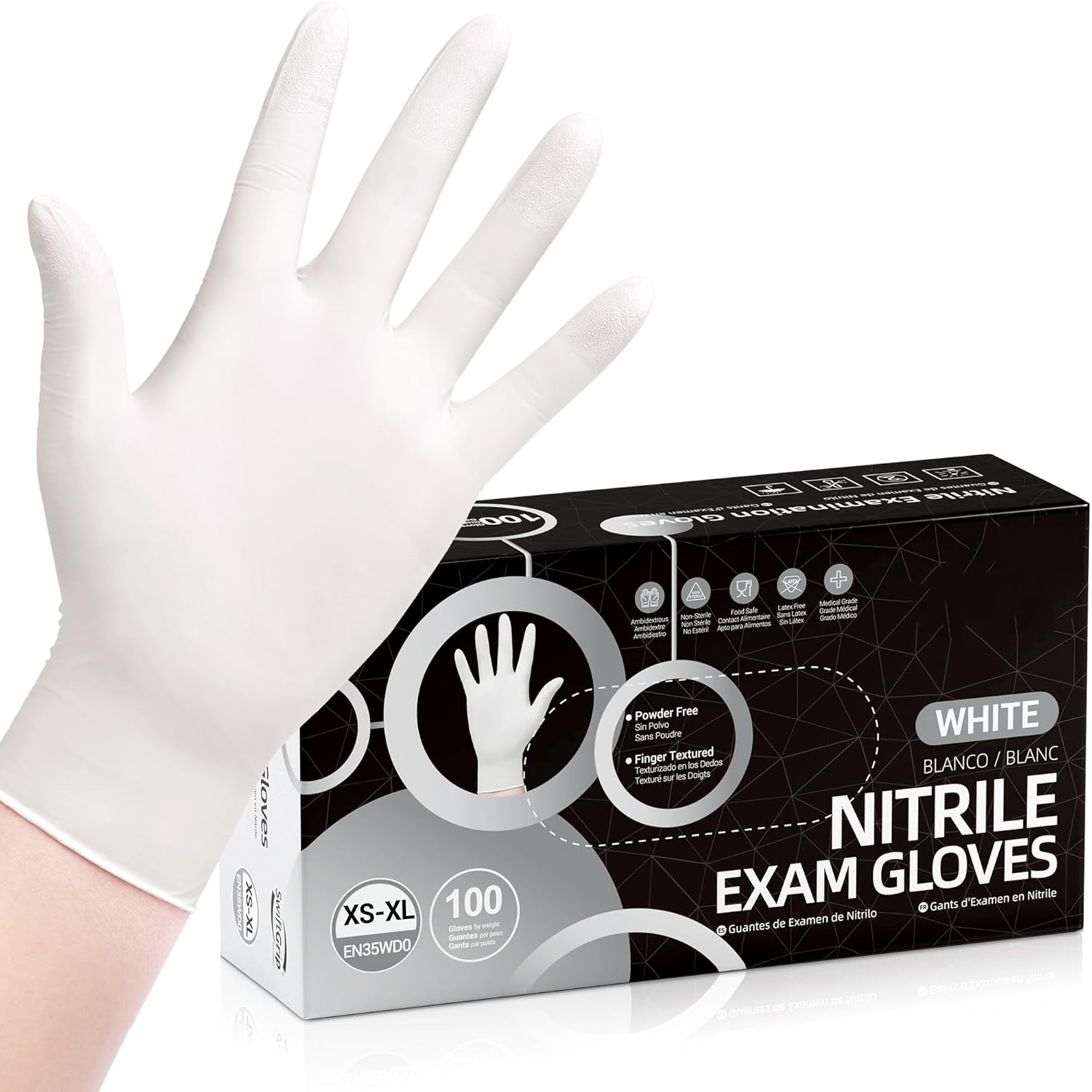Medical Gloves - 100 Pcs Disposable Nitrile Gloves,White Latex