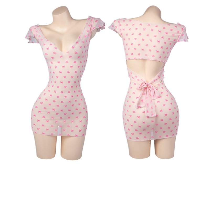 Bandage - Sexy Deep V Pink Tulle See
