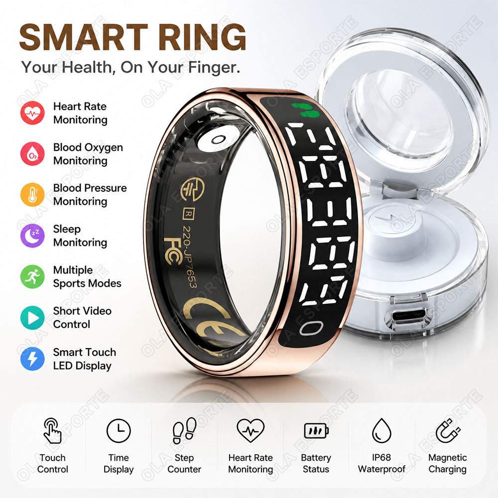 Blood Pressure Monitor - Smart Ring with Charging Case Heart