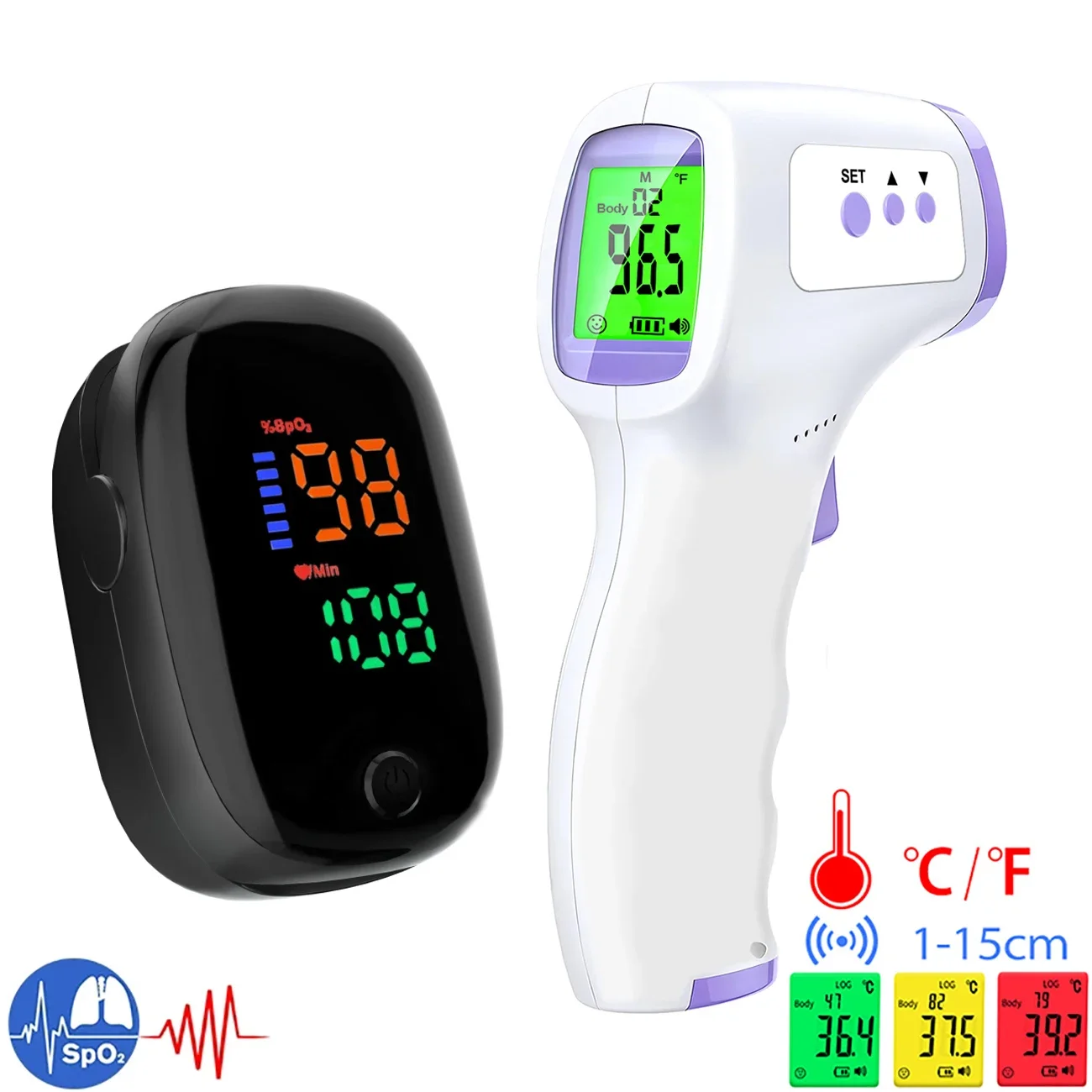 Pulse Oximeter - Medical IR Fever Thermometer LED Digital